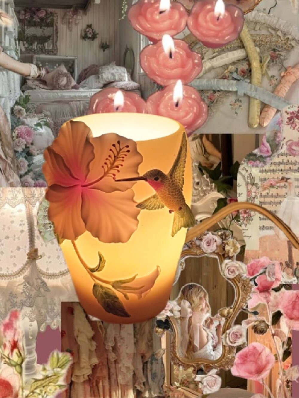 VTG Iris & Orchid Design Inc Yellow And Multi Color Floral Hummingbird Light